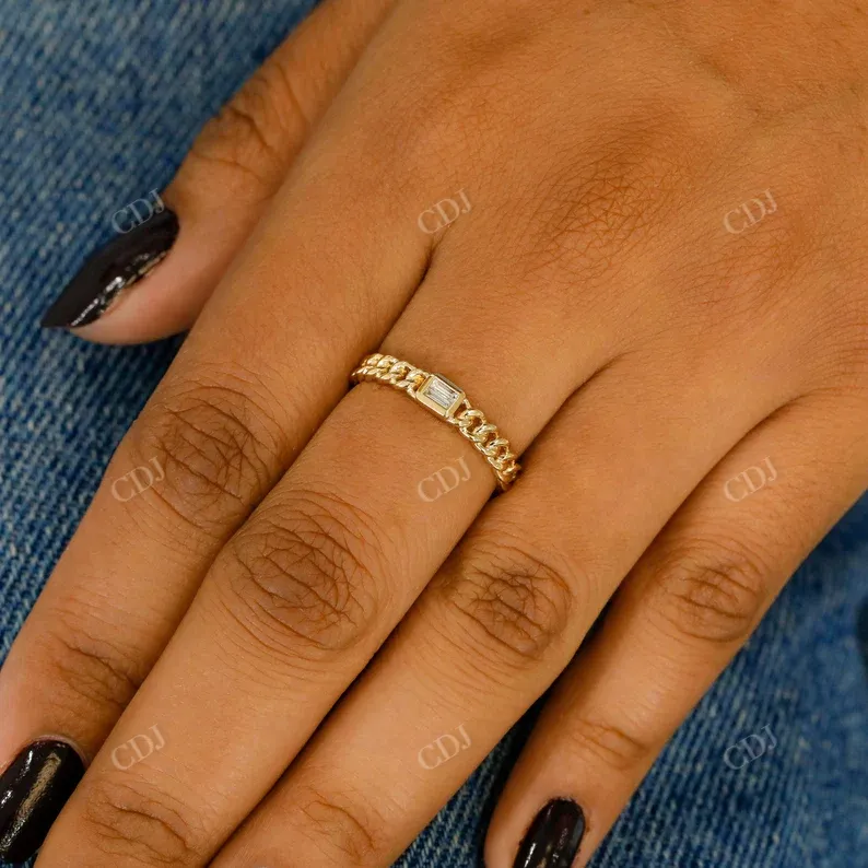 0.06CTW Natural Diamond Baguette Cuban Link Stacking Ring