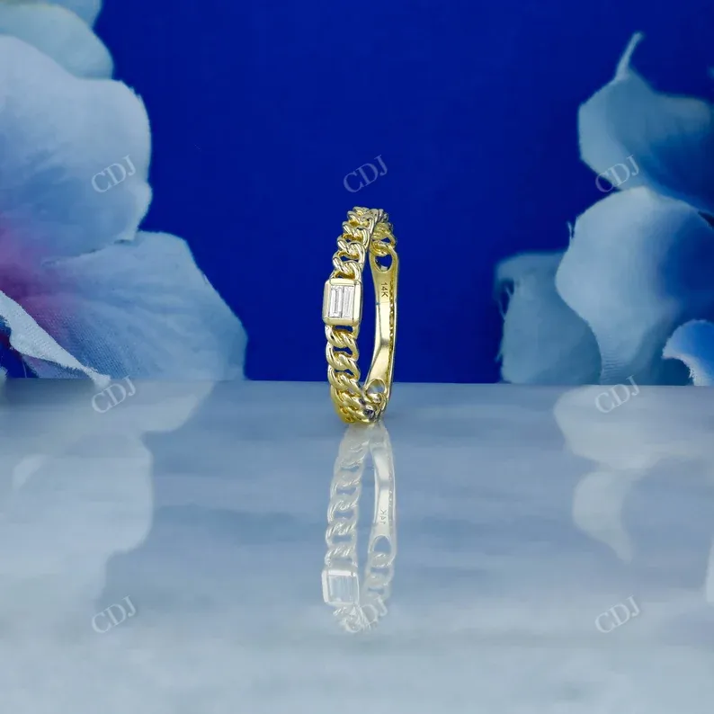 0.06CTW Natural Diamond Baguette Cuban Link Stacking Ring