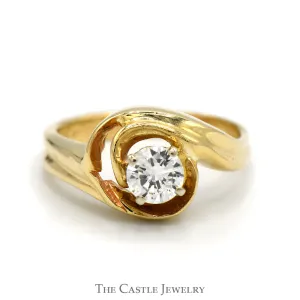 1/2ct Round Diamond Solitaire in 14k Yellow Gold Open Looped Designed Ring