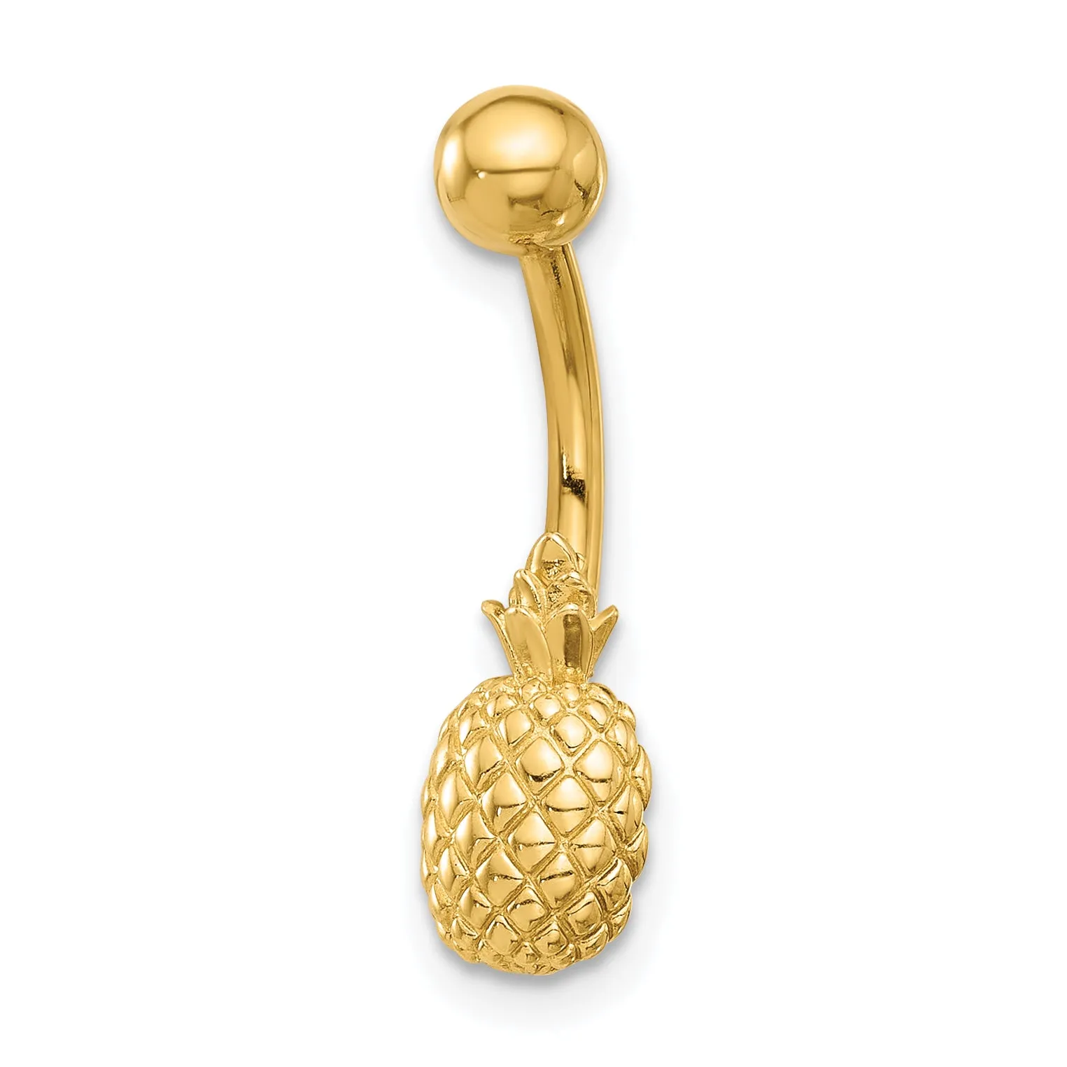 14k Gauge Polished and Textured Pineapple Navel/Belly Ring