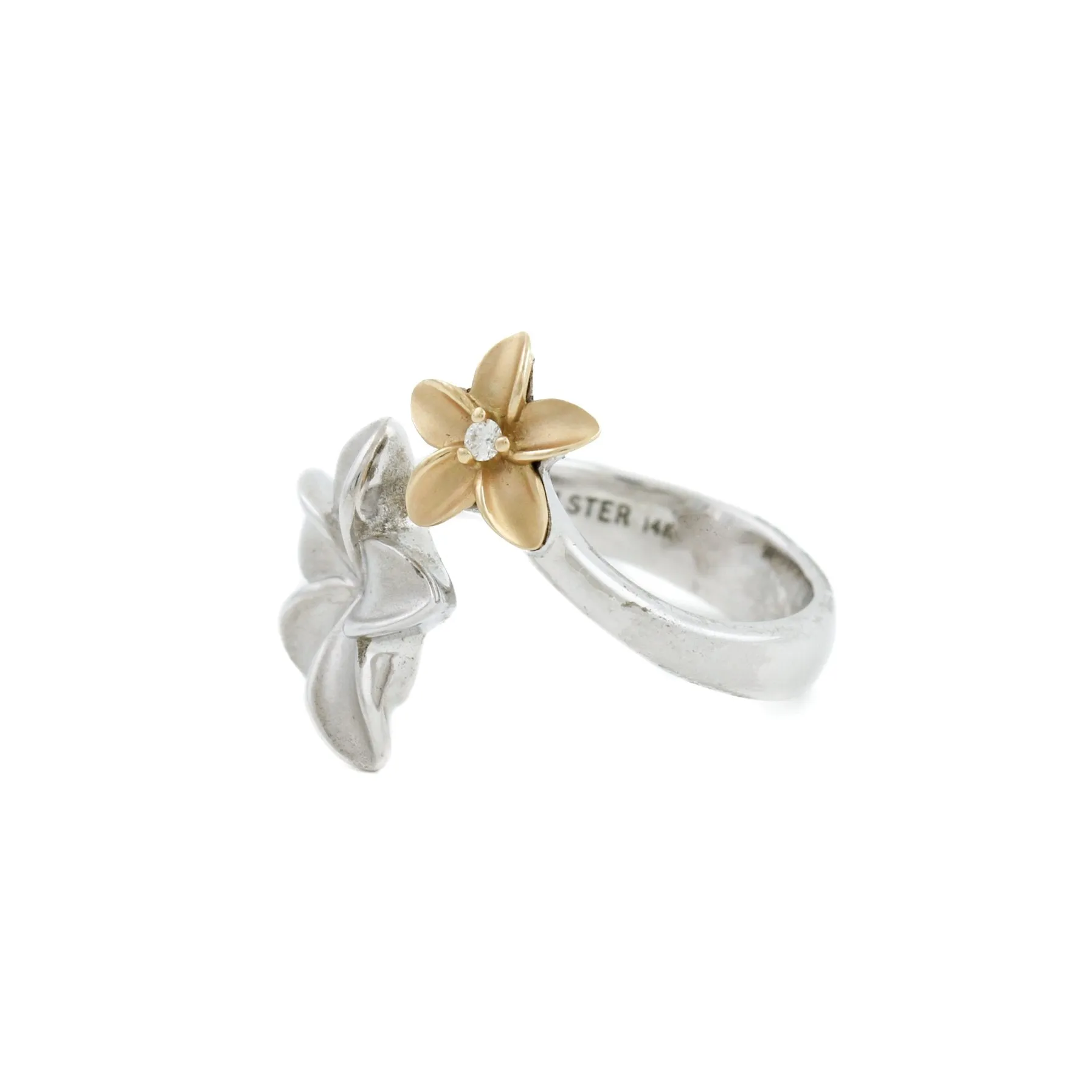 14k Gold & Silver x Plumeria Bypass Diamond Ring