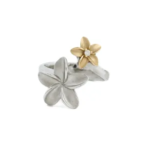 14k Gold & Silver x Plumeria Bypass Diamond Ring