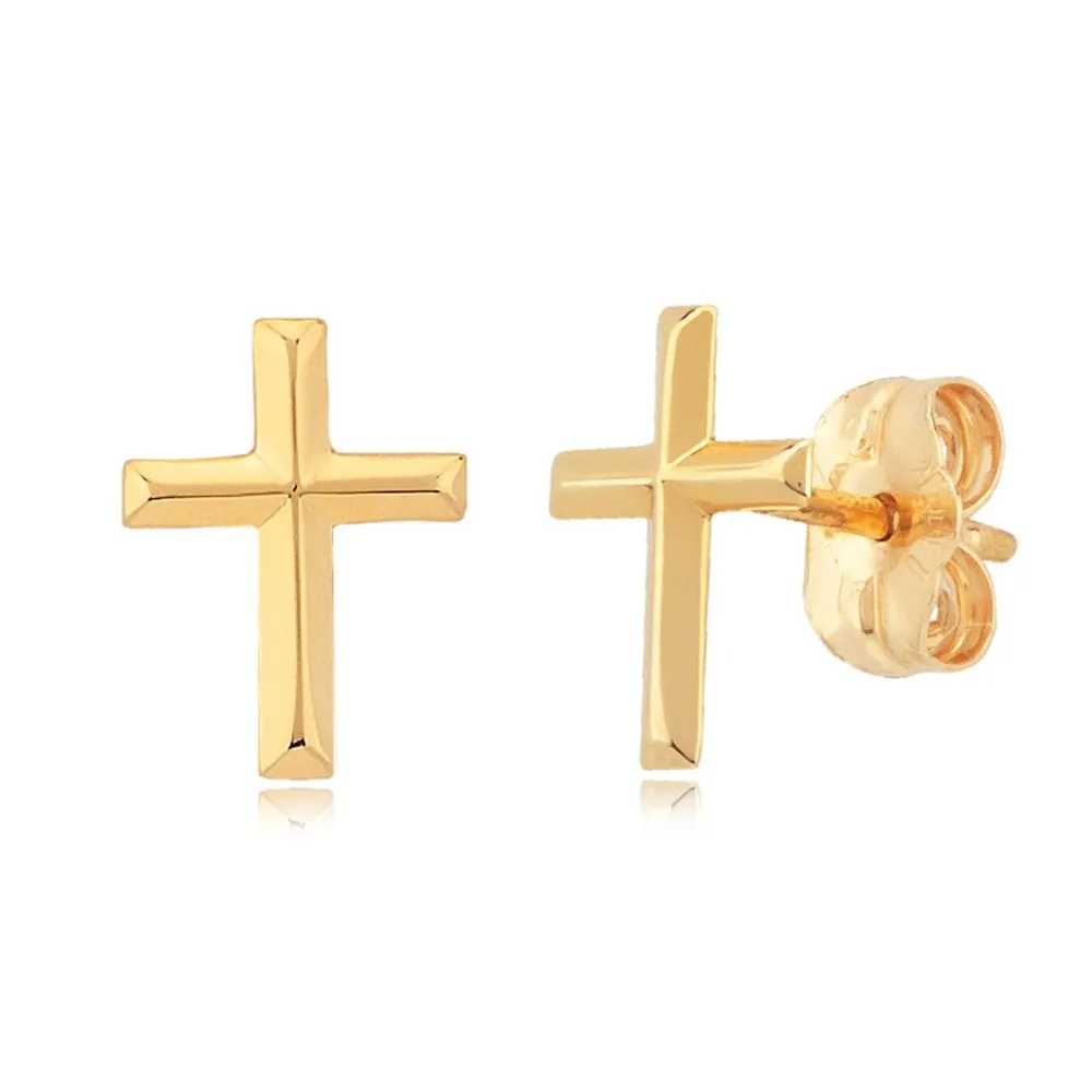 14k Gold Cross Stud Earrings