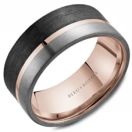 14K Rose Gold Forged Carbon Fiber Ring with Tantalum Size 10