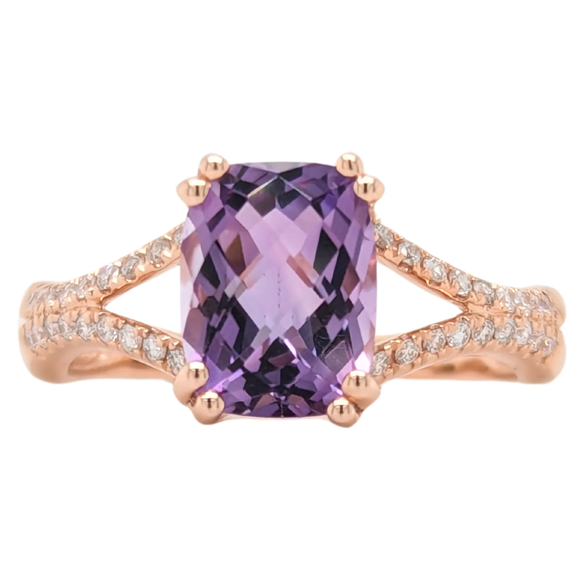 14K Rose Gold Split Shank Amethyst Ring