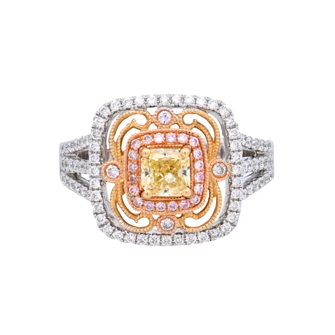 14K Three-Tone 0.50ct. Yellow Diamond Fashion Ring