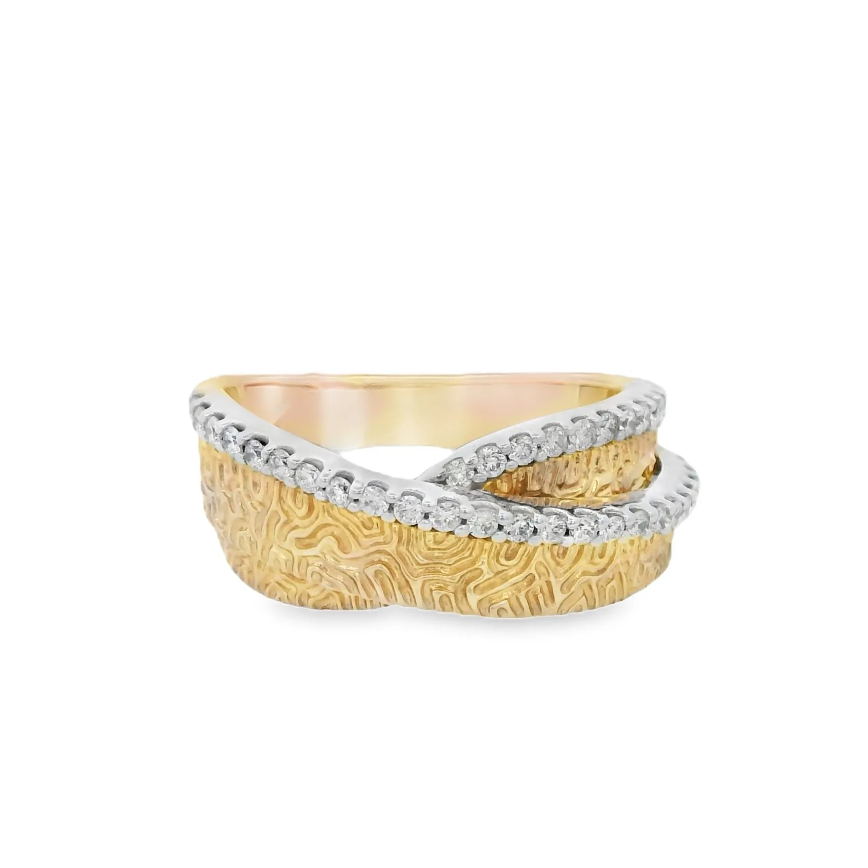 14K Two- Tone 0.34ct. Diamond Textured Fashion Ring