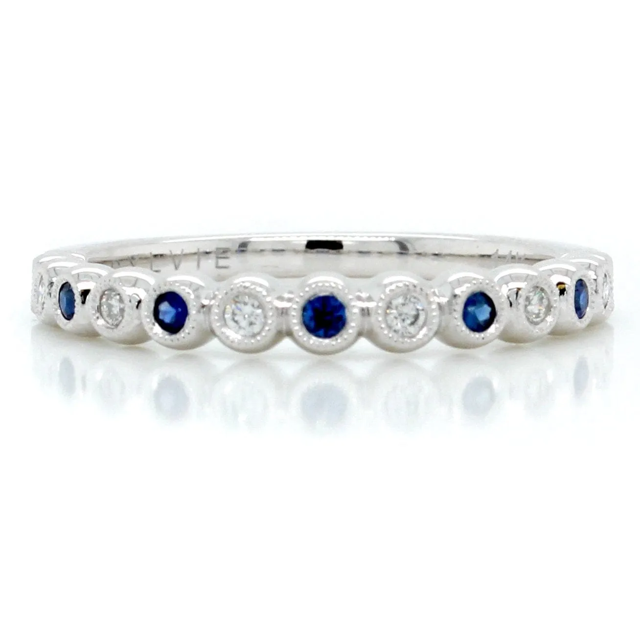 14K White Gold Bezel Set Diamond Sapphire Band