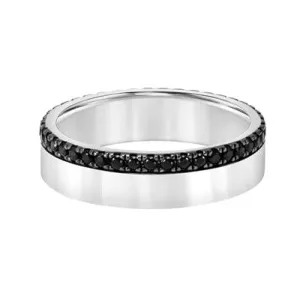 14K White Gold Black Diamond Edge Wedding Band