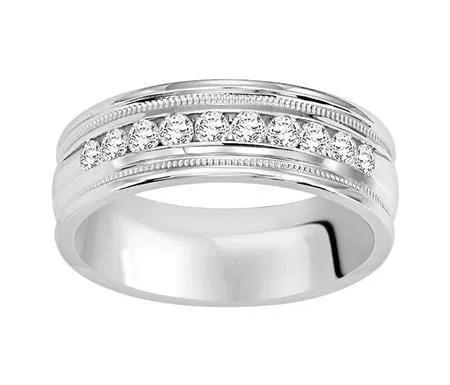 14K White Gold Channel Set Diamond Band