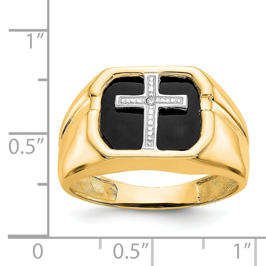 14k Yellow Gold Men's Diamond Cross Ring