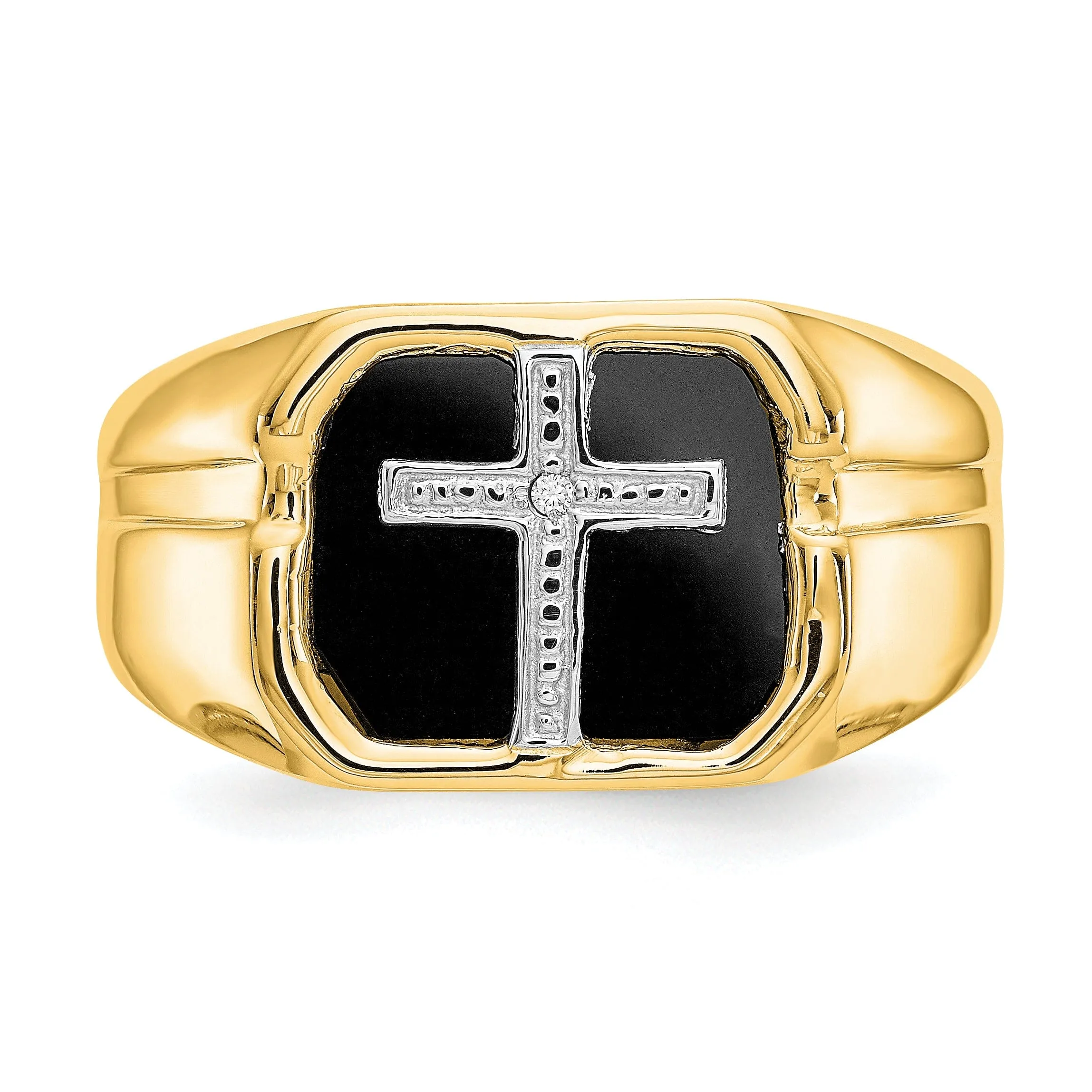 14k Yellow Gold Men's Diamond Cross Ring