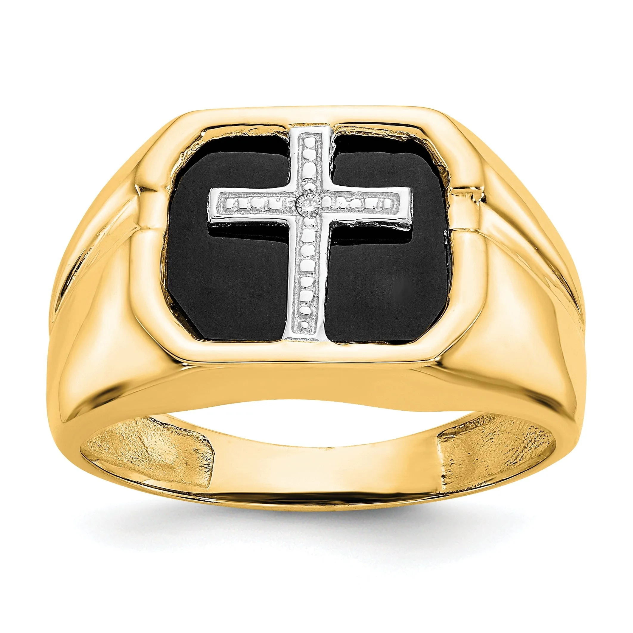 14k Yellow Gold Men's Diamond Cross Ring