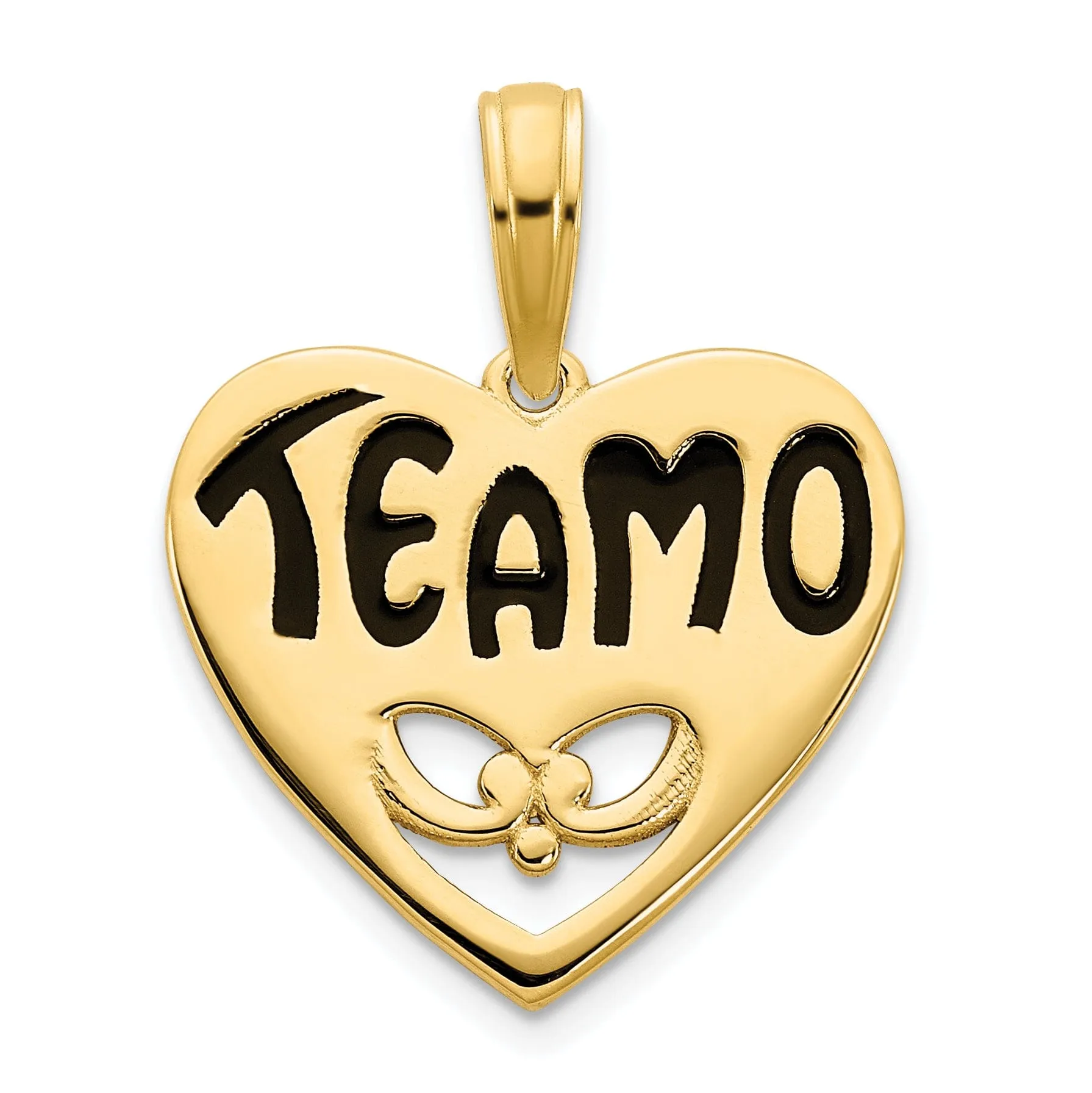 14k Yellow Gold Polished Black Epoxy Finish Women's Te amo Heart Shape Design Charm Pendant