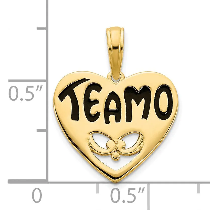 14k Yellow Gold Polished Black Epoxy Finish Women's Te amo Heart Shape Design Charm Pendant