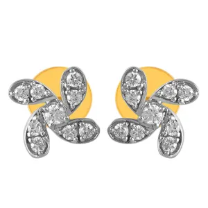 14KT (585) Yellow Gold & Diamond Floral Motifs Stud Earrings