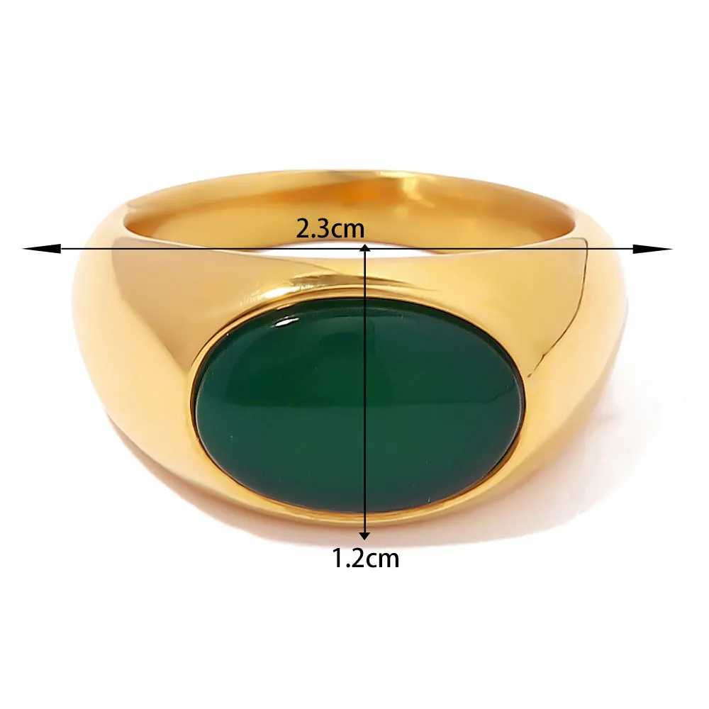 18K Gold Exquisitely Inlaid Oval Natural Chrysoprase Versatile Ring