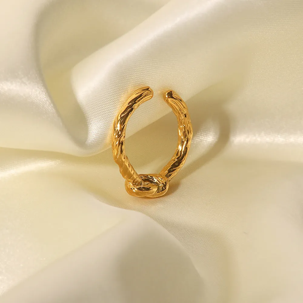 18K Gold Plated High Polished Irregular Texture Knot Open Ring