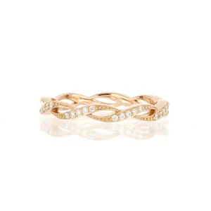 18k Rose Gold Dainty Weave Diamond Eternity Wedding Band