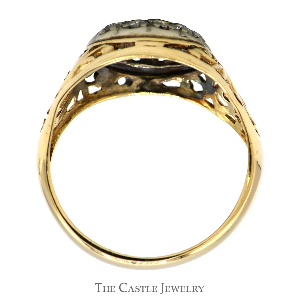 1cttw Kentucky Diamond Cluster Ring with Open Filigree Sides in 10k Yellow Gold