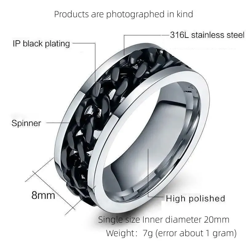 1pcs Titanium Steel Ring For Men And Women Hip Hop Style Creative Bottle Opener Can Be Turned Black Chain Single Decorative Item