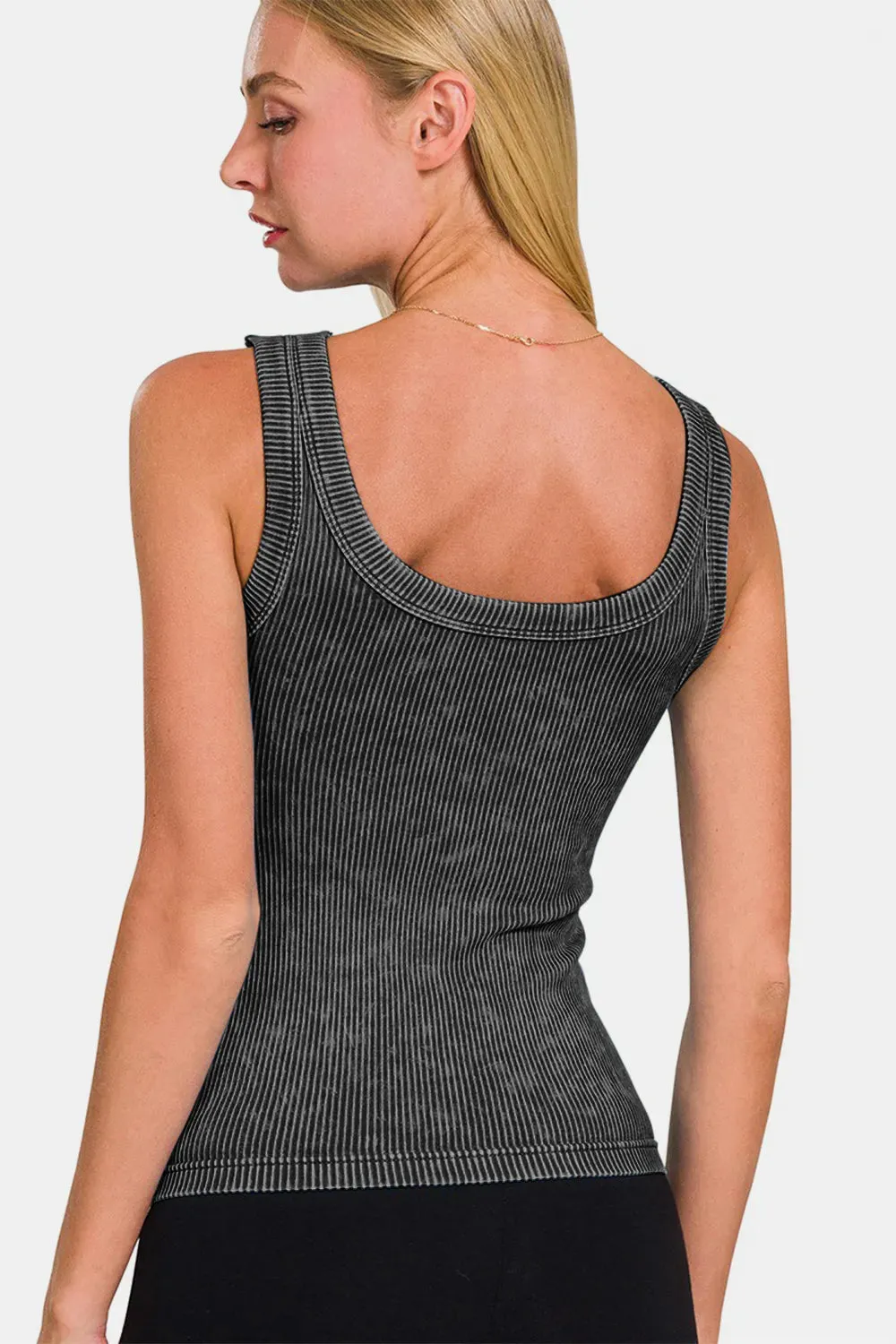 2 Way Neckline Washed Ribbed Cropped Tank