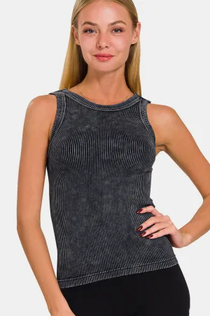 2 Way Neckline Washed Ribbed Cropped Tank