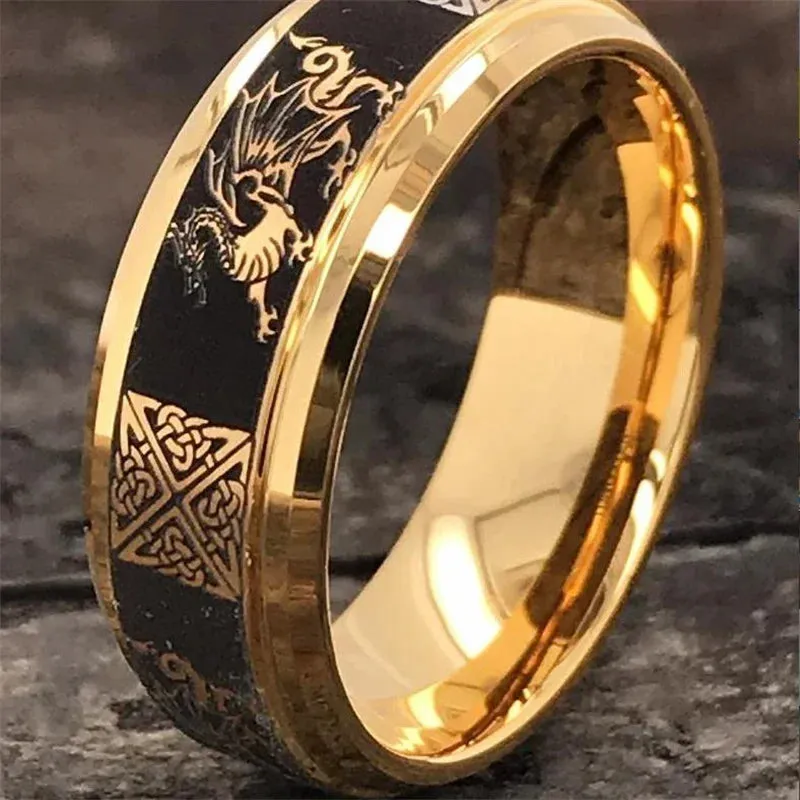 2023 Cool Gold Color Men Dragon Pattern Crystal Animal Rings Punk Man Jewelry for Party Wedding Accessories