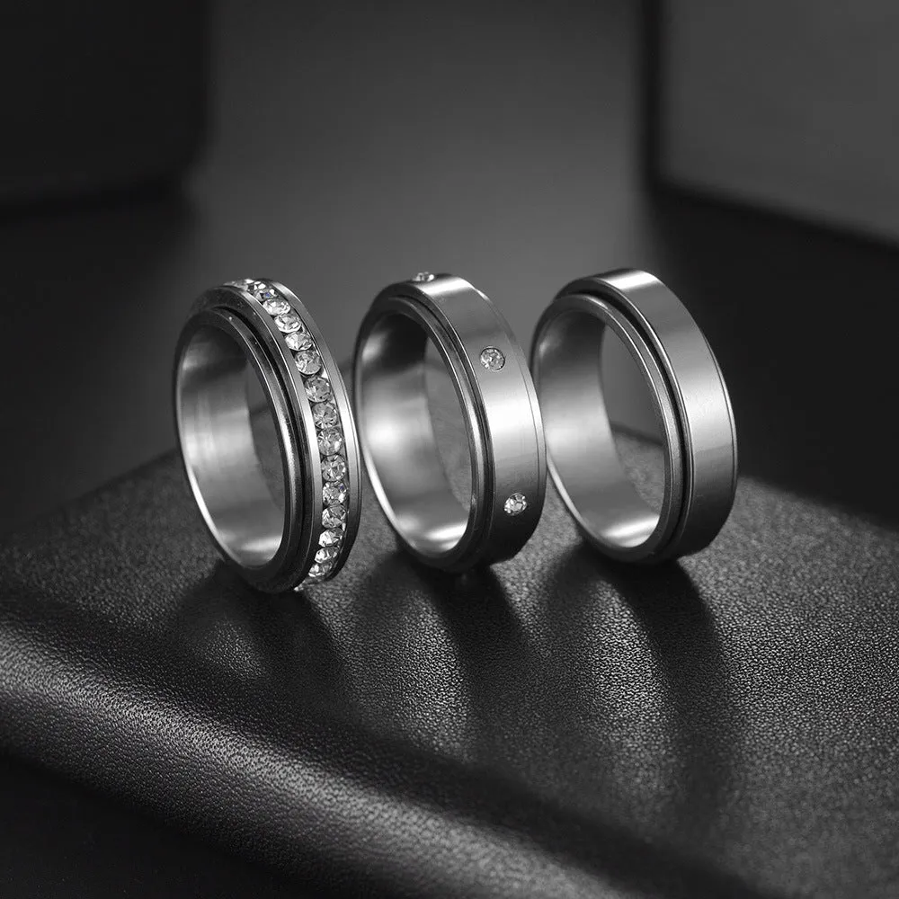 6MM Titanium Steel Ring with Rhinestones - Elegant Rotating Beauty