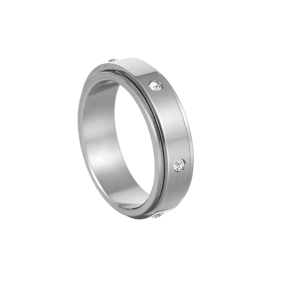 6MM Titanium Steel Ring with Rhinestones - Elegant Rotating Beauty