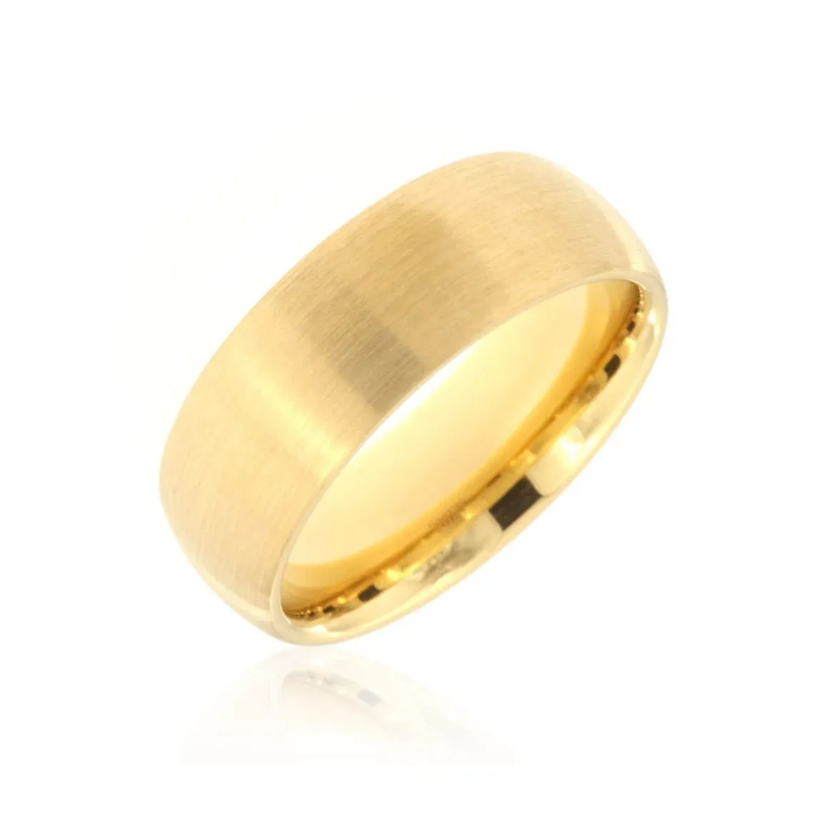 8mm Heavy Tungsten Carbide Men's Ring With Brush And Yellow Gold Finish - FREE Personalization