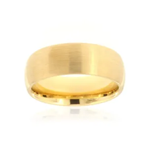 8mm Heavy Tungsten Carbide Men's Ring With Brush And Yellow Gold Finish - FREE Personalization