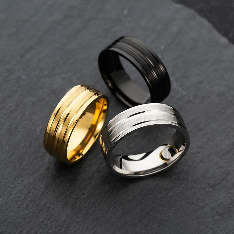 8mm Stainless Steel Frosted Men's Rings - Minimalist Fashion Jewelry for Men