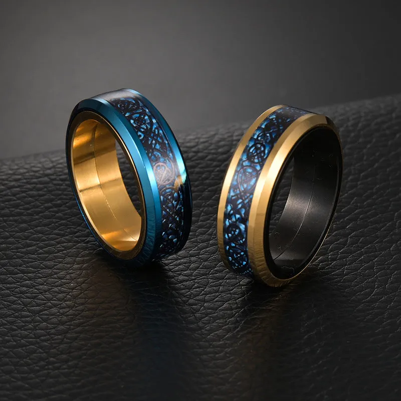 8mm Titanium Steel Dragon Pattern Men's Ring with Rotating Pressure Relief Design