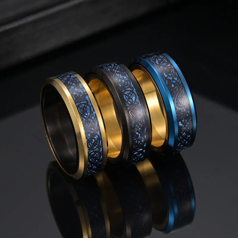 8mm Titanium Steel Dragon Pattern Men's Ring with Rotating Pressure Relief Design