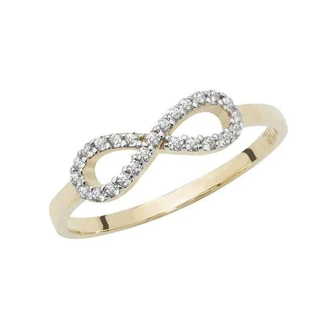 9ct Yellow Gold Ladies Infinity Zirconia Ring RN912