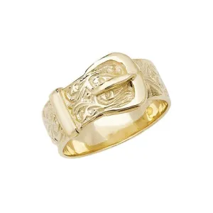 9ct Yellow Gold Mens Engraved Buckle Ring RN232