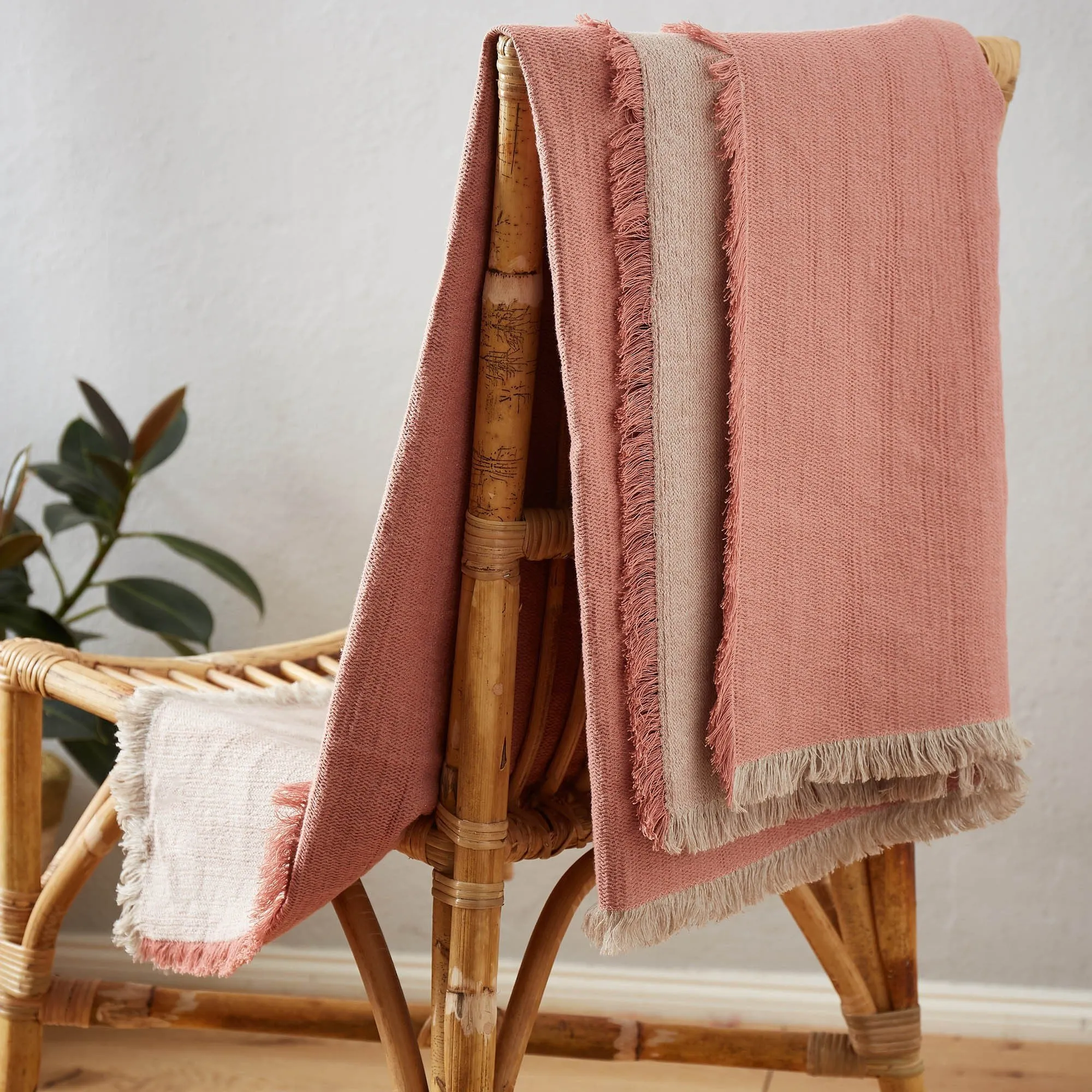 Alkas Cotton Blanket [Dusty pink/Stone grey]