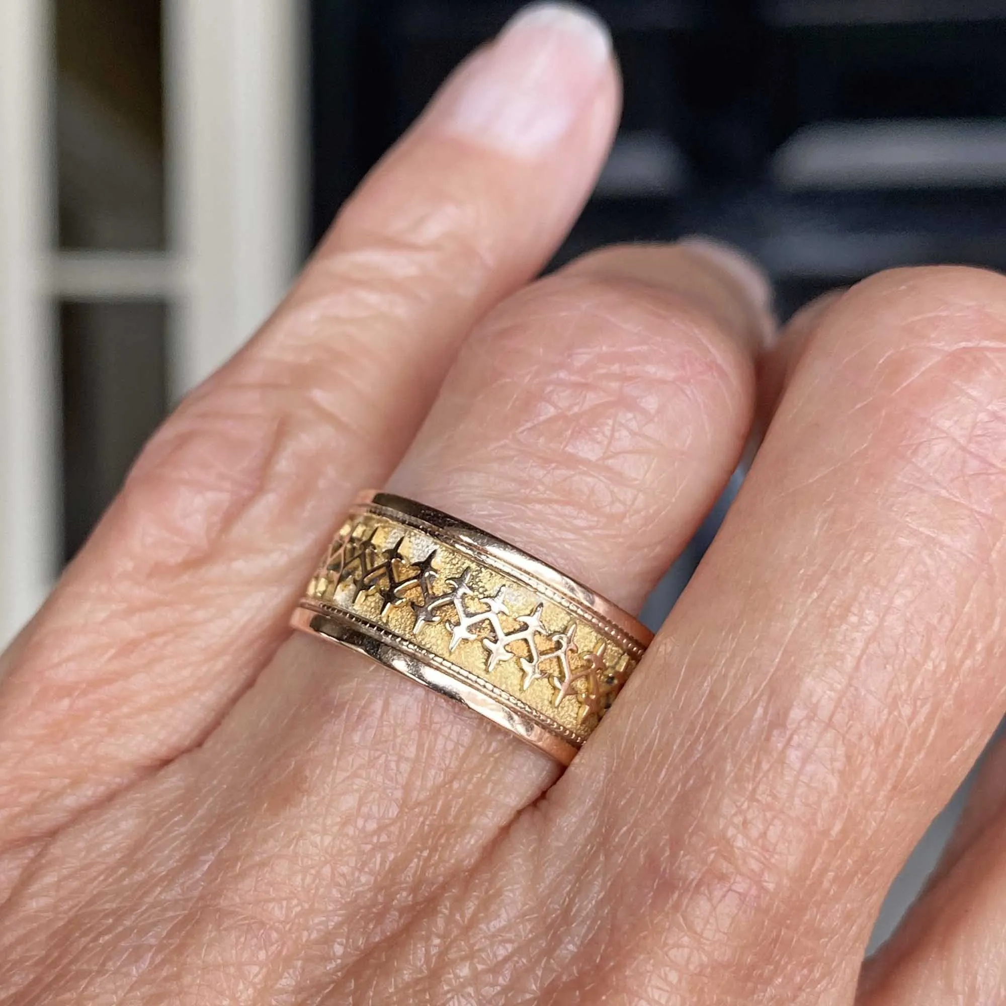 Antique Edwardian 14K Rose & Yellow Gold Wide Ring Band