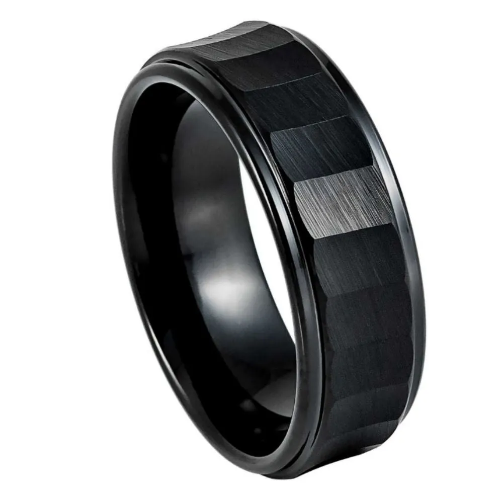 Black IP Plated Black IP Plated Carved Chiseled Tungsten Ring – 8mm