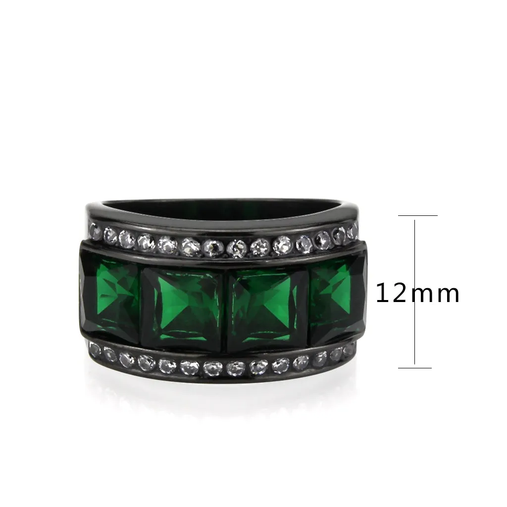 Black Stainless Steel Ring with Synthetic in Emerald for Women Style TK3747