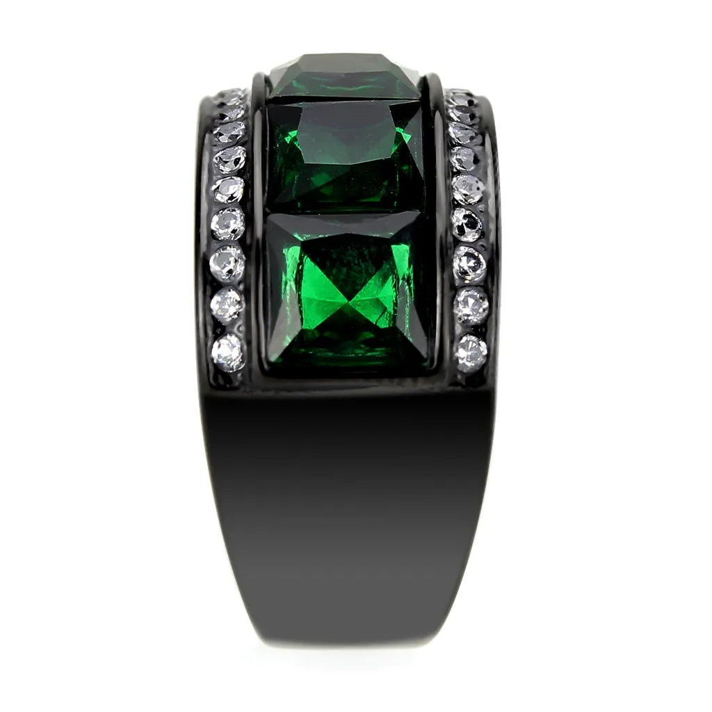 Black Stainless Steel Ring with Synthetic in Emerald for Women Style TK3747