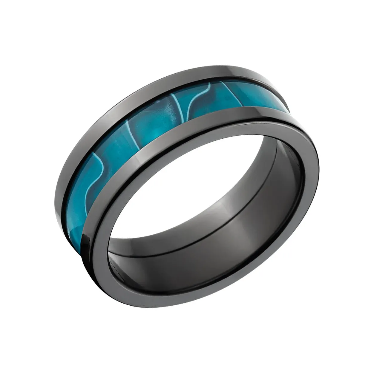 Black Zirconium Ring with Caribbean Swirl - Men's Wedding Bands