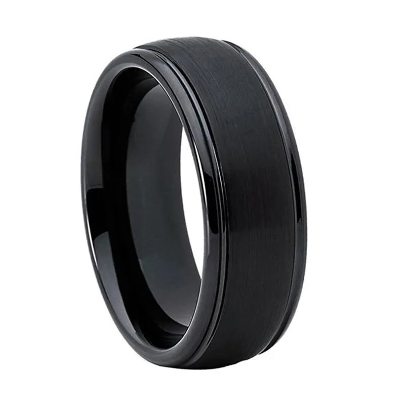 Brushed Black Tungsten & Ladder Edge Ring (8mm)