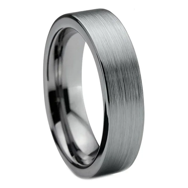 Brushed Silver Straight Edge Wedding Ring in Silver Tungsten (8mm)