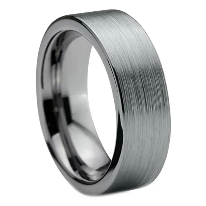 Brushed Silver Straight Edge Wedding Ring in Silver Tungsten (8mm)