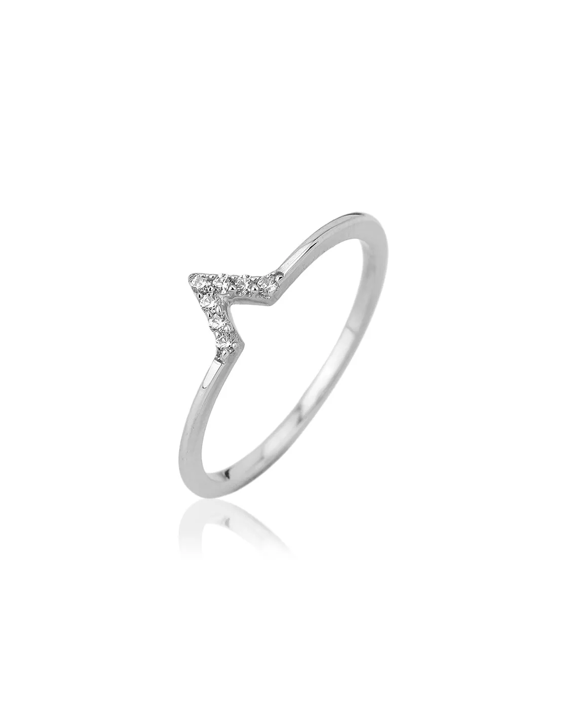 Carlton London 925 Sterling Silver Rhodium Plated Silver Toned "V" Shape Cz Studded Finger Ring For Women