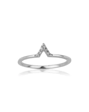 Carlton London 925 Sterling Silver Rhodium Plated Silver Toned "V" Shape Cz Studded Finger Ring For Women