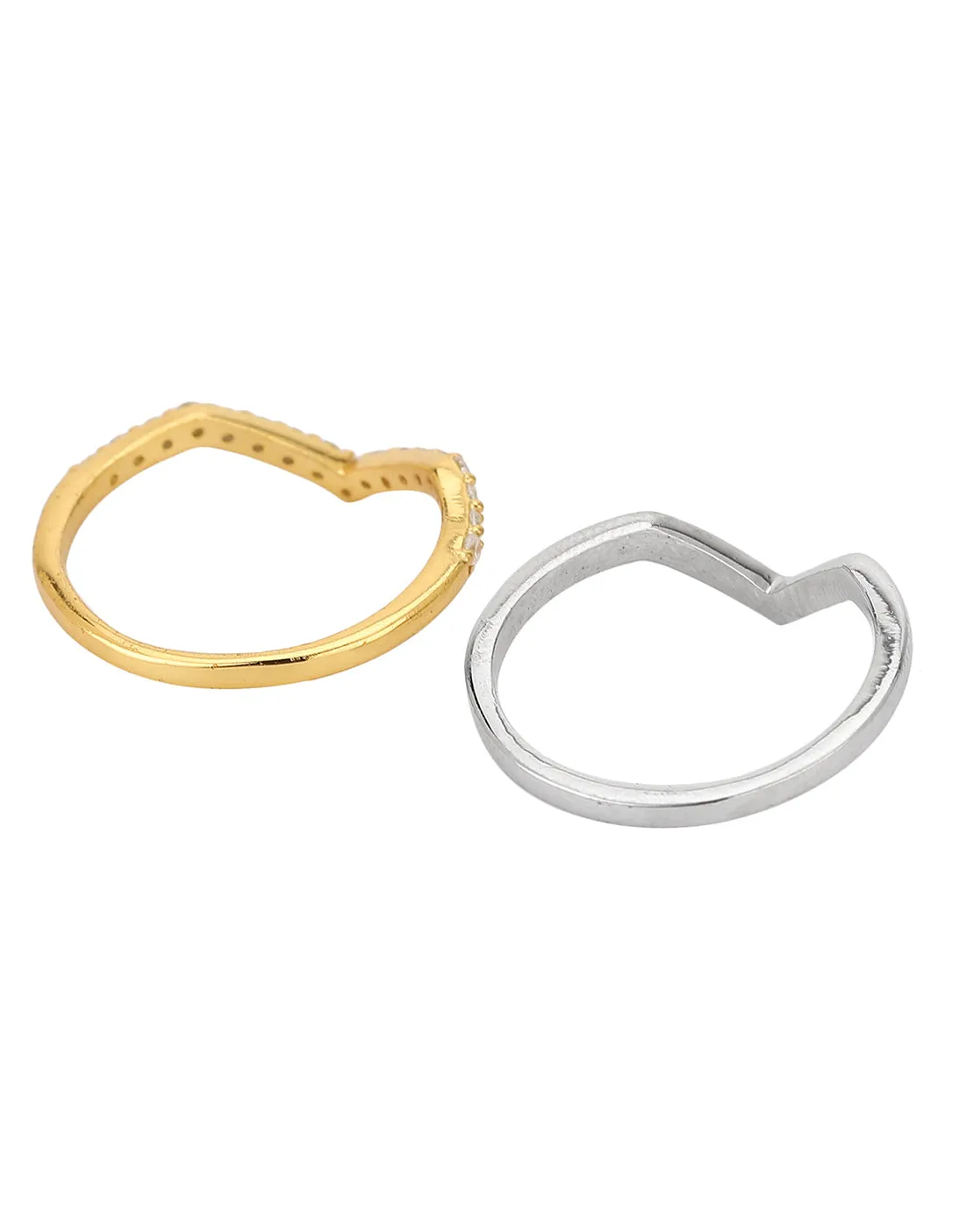 Carlton London Gold & Silver Plated Set Of 2 Contemporary Finger Rings For Women