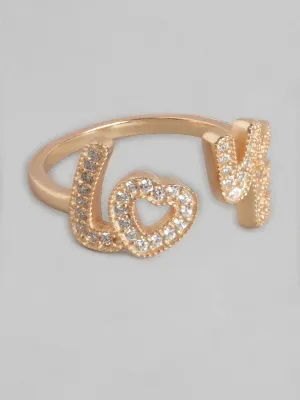 Carlton London Gold Plated "Love" Script Cz Studded Adjustable Finger Ring For Women